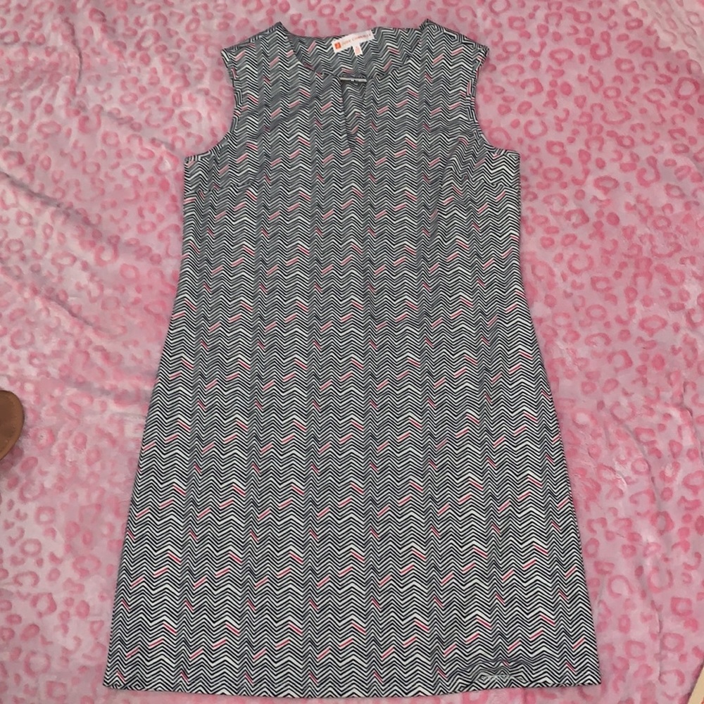 Jude Connally Dress M Sleeveless Sheath Black White Geometric Round Neck USA